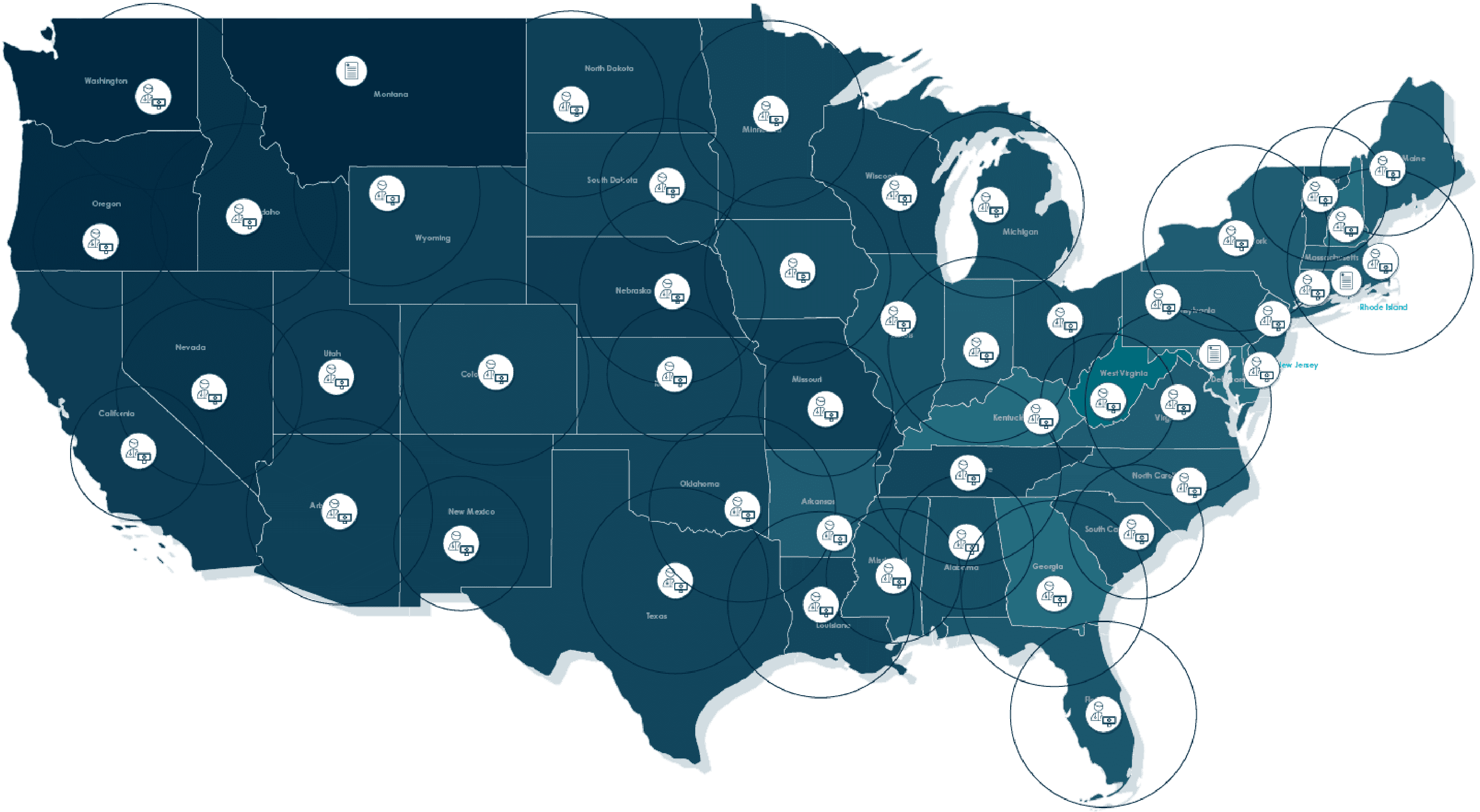 Blue Map of US Coverage